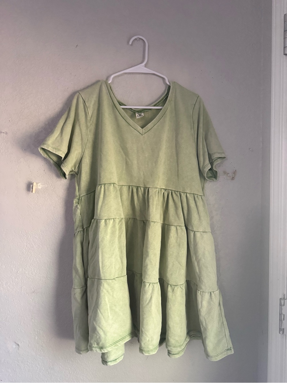 SEW IN LOVE Sage Green Acid Wash Tiered Babydoll Top Size 2XL